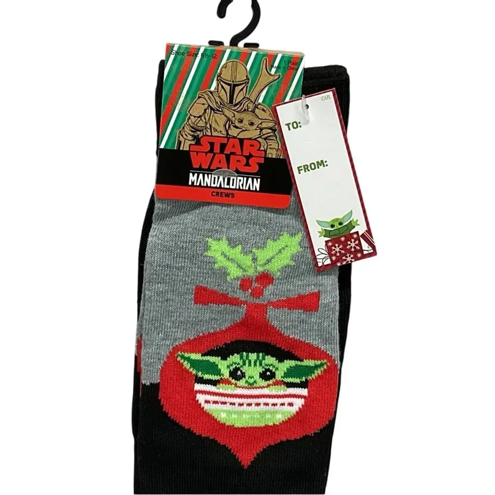 Disney Star Wars Christmas Crew Socks Mens Size 6.5 -12 Mandalorian Mickey Mouse
